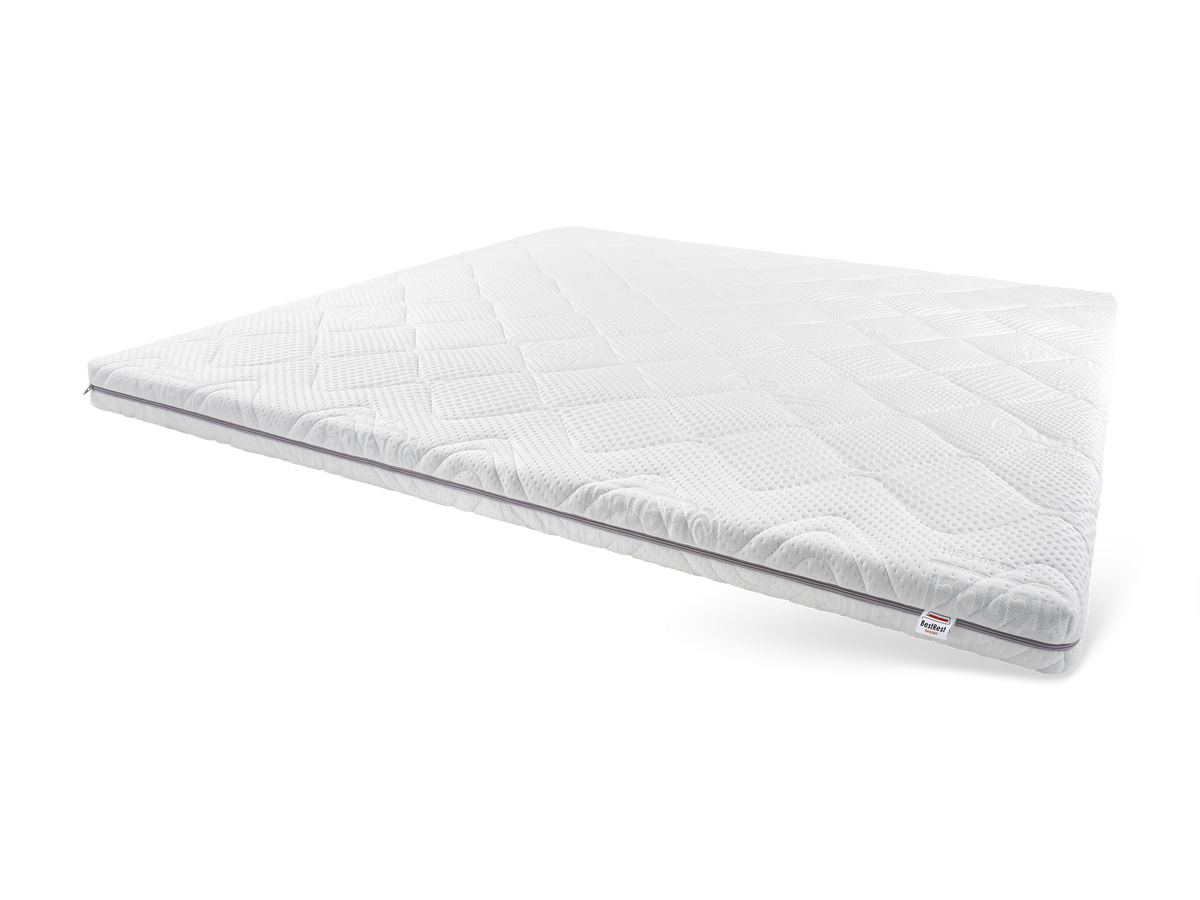 Tencel topdekmatras met ruitvormig stikpatroon, schuin van boven