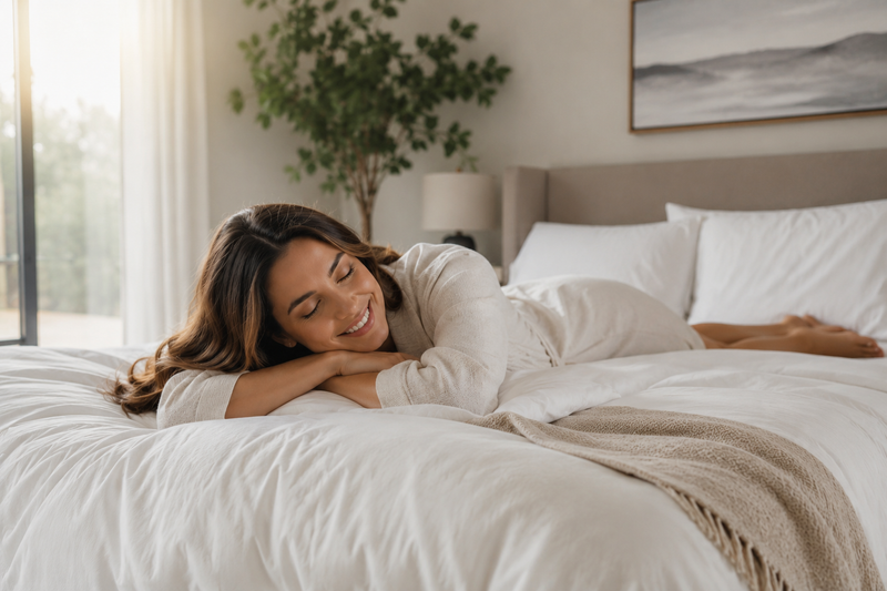 Vrouw ligt ontspannen op bed