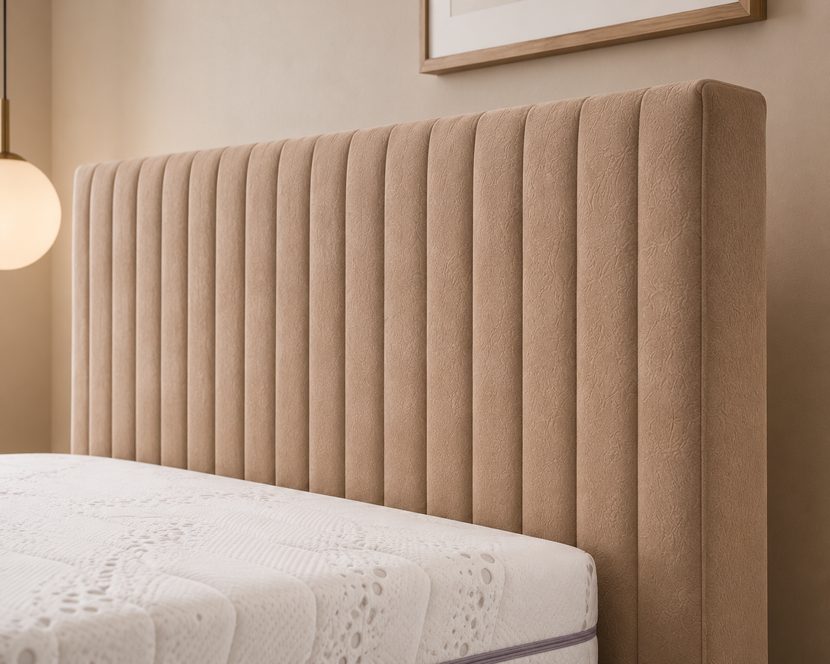 Hoofdbord van de boxspring Élégance met verticale naden, van dichtbij