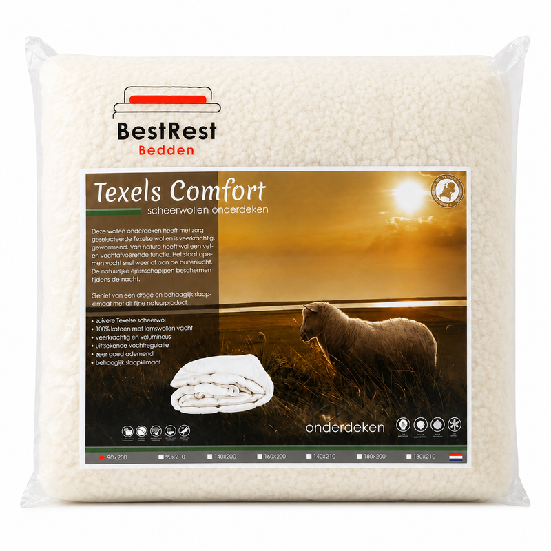 Verpakking van de wollen onderdeken Texels Comfort van BestRest