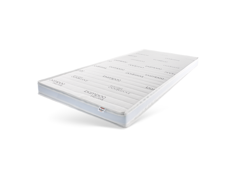Bamboo 3D Exclusive topdekmatras met bamboo-opdruk, schuin van boven