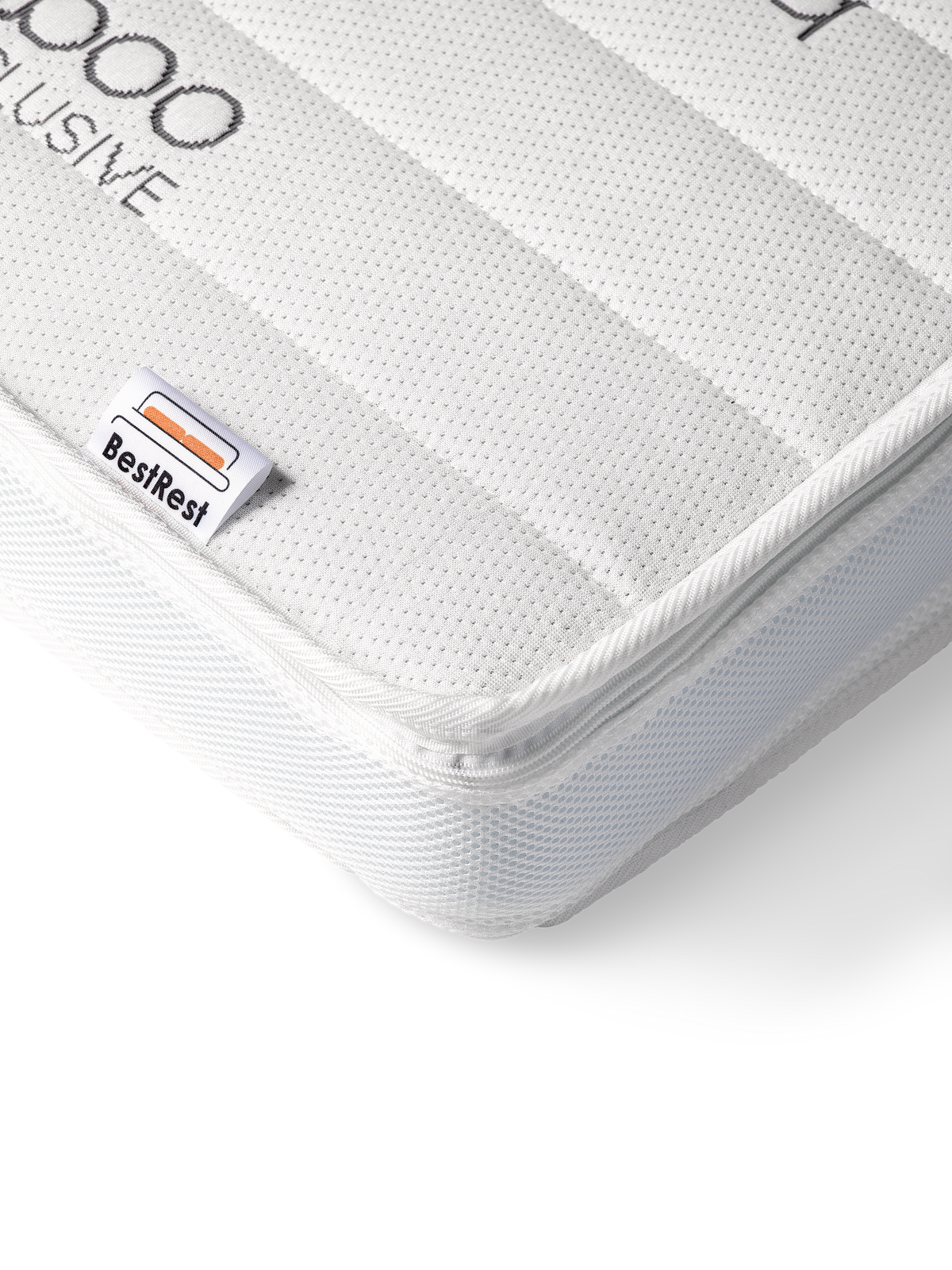 Hoek van een Bamboo 3D Exclusive topdekmatras met BestRest-label