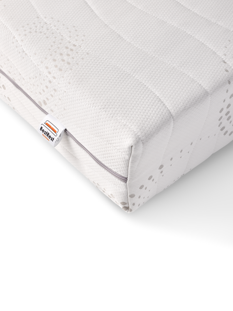 Hoek van een Cooltouch matras met BestRest-label