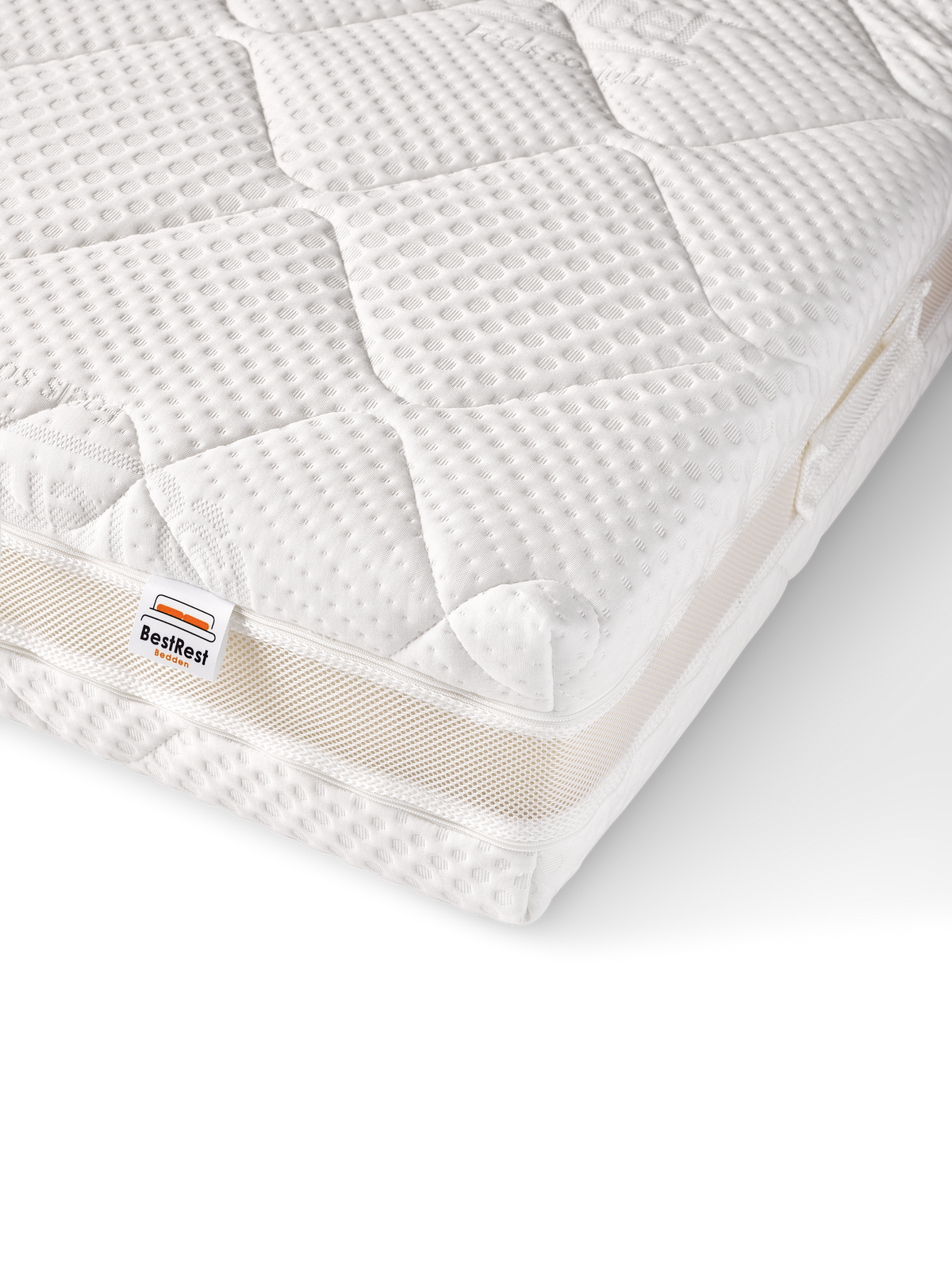 Hoek van een Tencel pocketveringmatras met BestRest-label