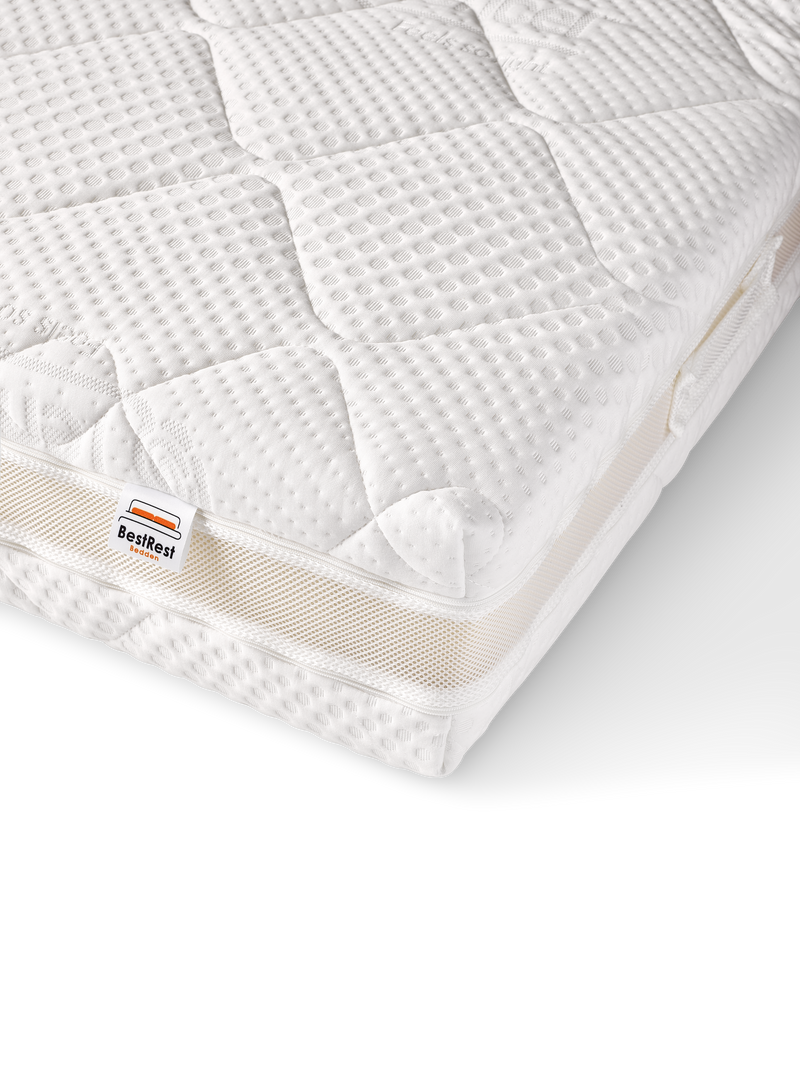 Hoek van een Tencel pocketveringmatras met BestRest-label
